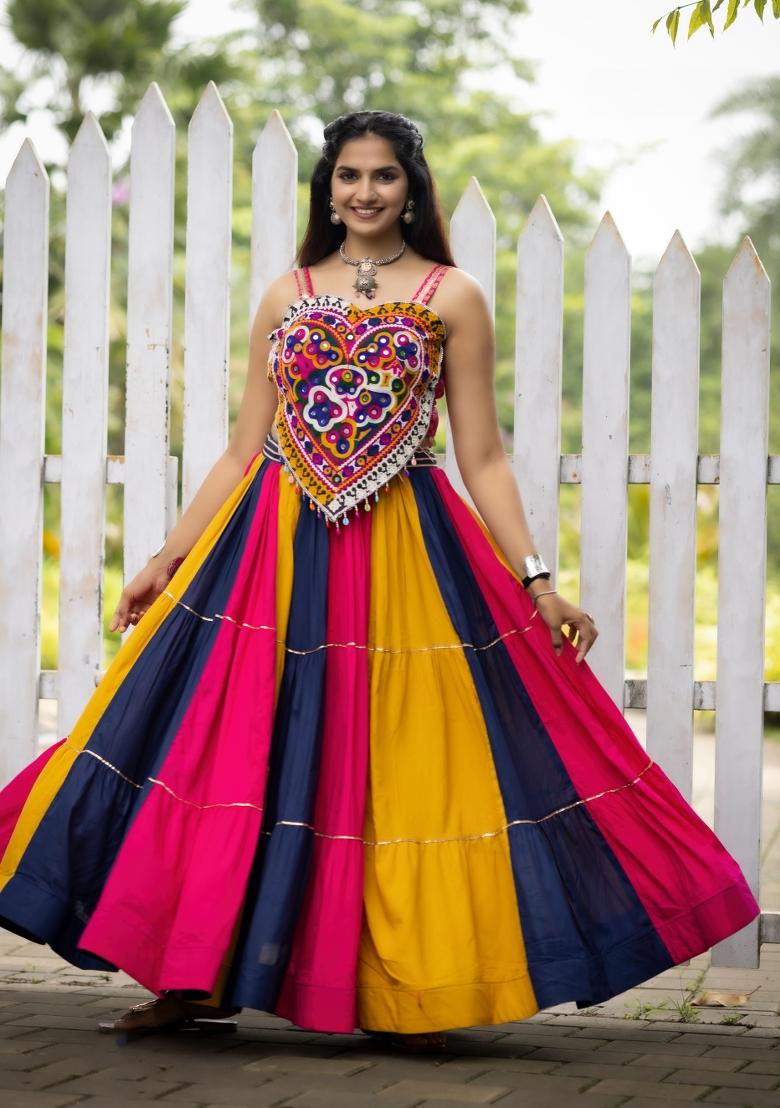 Multicolor Kutch Work Rayon Chaniya Choli Set For Navratri And Garba - Indya