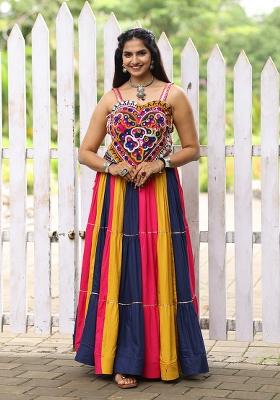 Multicolor Kutch Work Rayon Chaniya Choli Set For Navratri And Garba