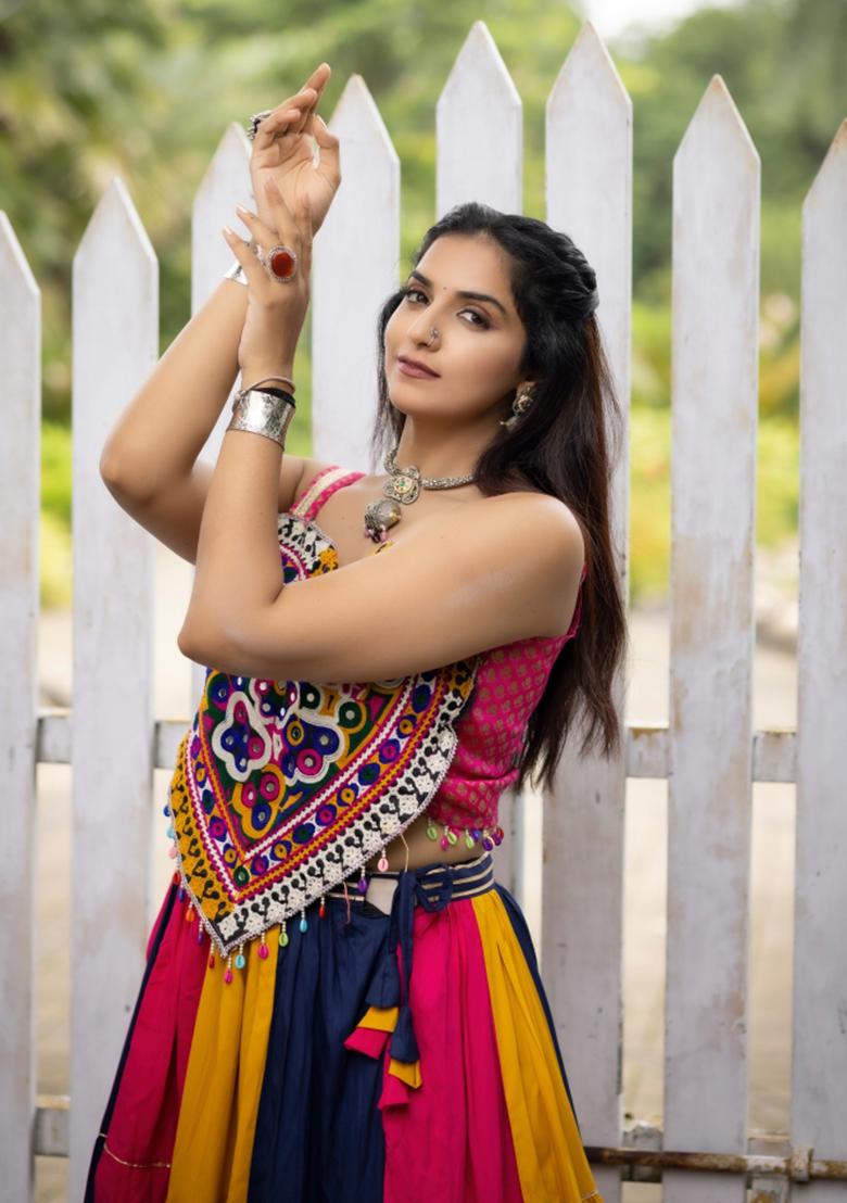 Multicolor Kutch Work Rayon Chaniya Choli Set For Navratri And Garba - Indya