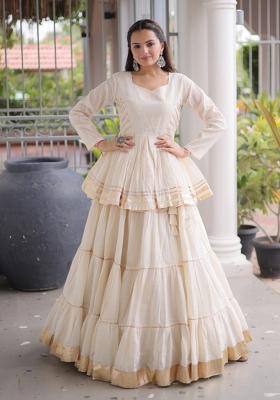 White Lace Work Cotton Chaniya Choli Set For Navratri And Garba