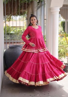 Rani Pink Lace Work Cotton Chaniya Choli Set For Navratri And Garba