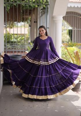 Violet Lace Work Cotton Chaniya Choli Set For Navratri And Garba