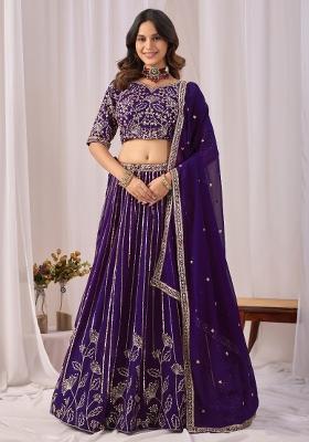 Violet Embroidery Georgette Chaniya Choli Set For Navratri And Garba