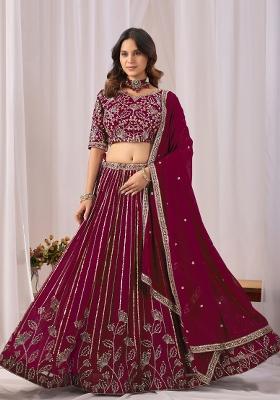 Maroon Embroidery Georgette Chaniya Choli Set For Navratri And Garba