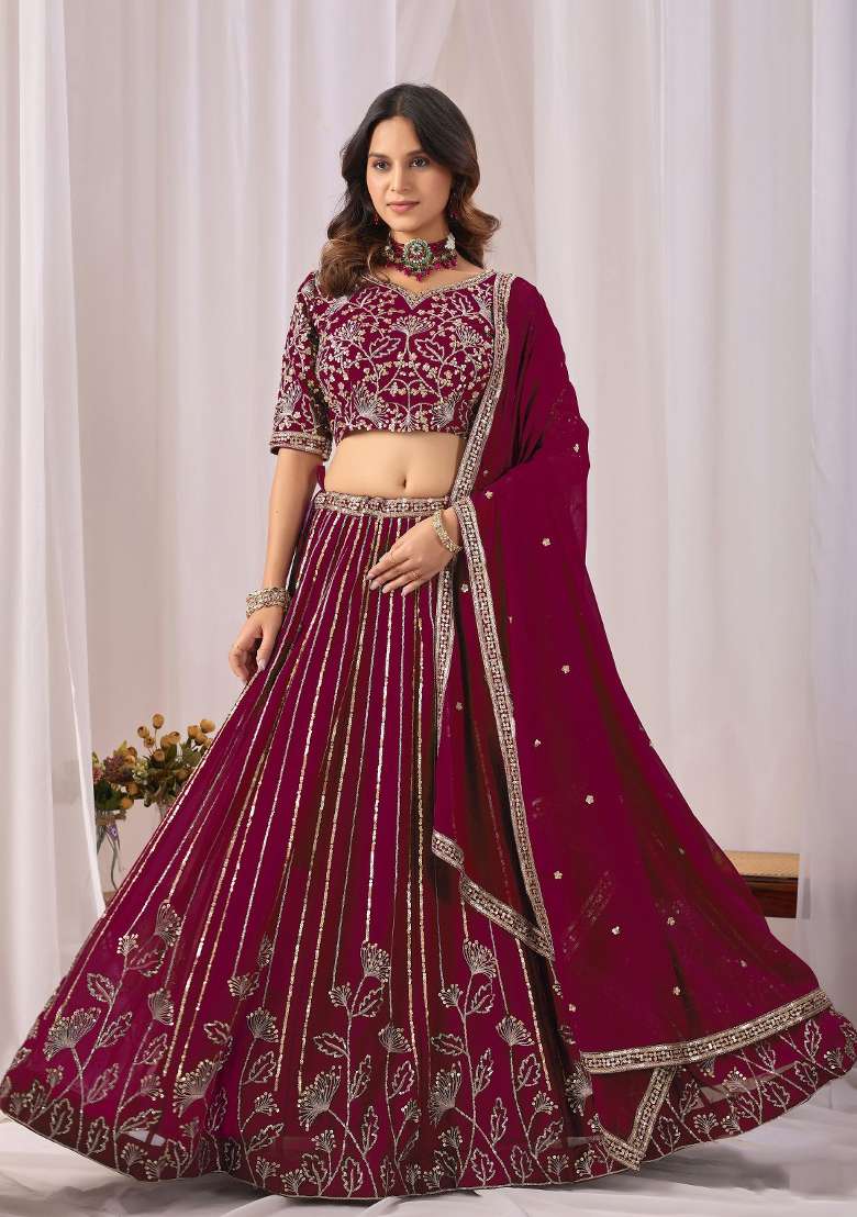 Maroon Embroidery Georgette Chaniya Choli Set For Navratri And Garba for Diwali | Wedding & Festive Wear - Indya