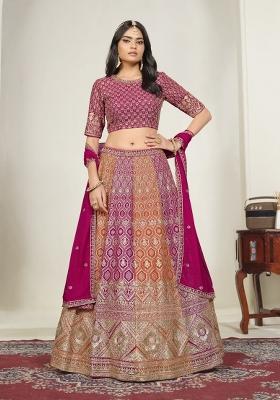 Rani Pink Embroidery Georgette Chaniya Choli Set For Navratri And Garba
