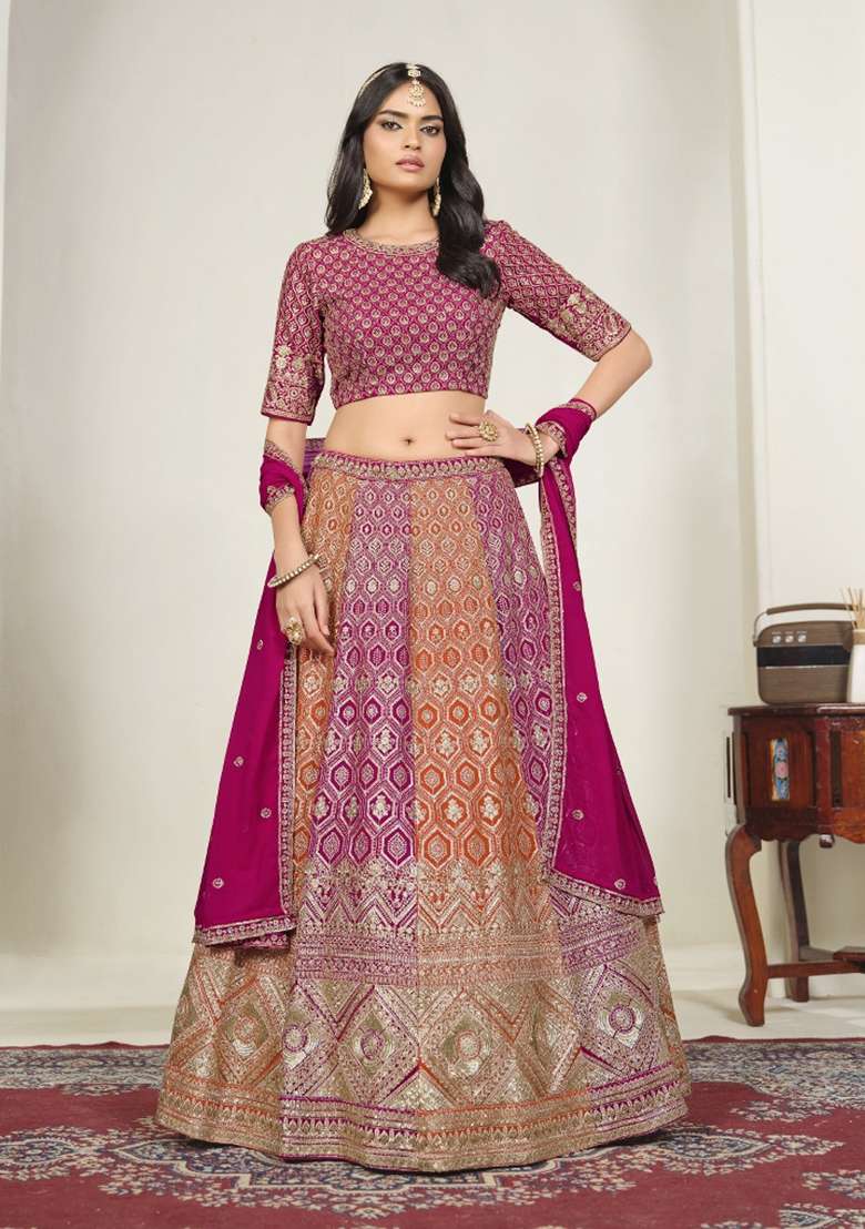 Rani Pink Embroidery Georgette Chaniya Choli Set For Navratri And Garba - Indya