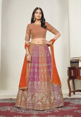 Orange Embroidery Georgette Chaniya Choli Set For Navratri And Garba