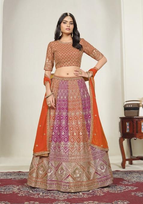 Orange Embroidery Georgette Chaniya Choli Set For Navratri And Garba