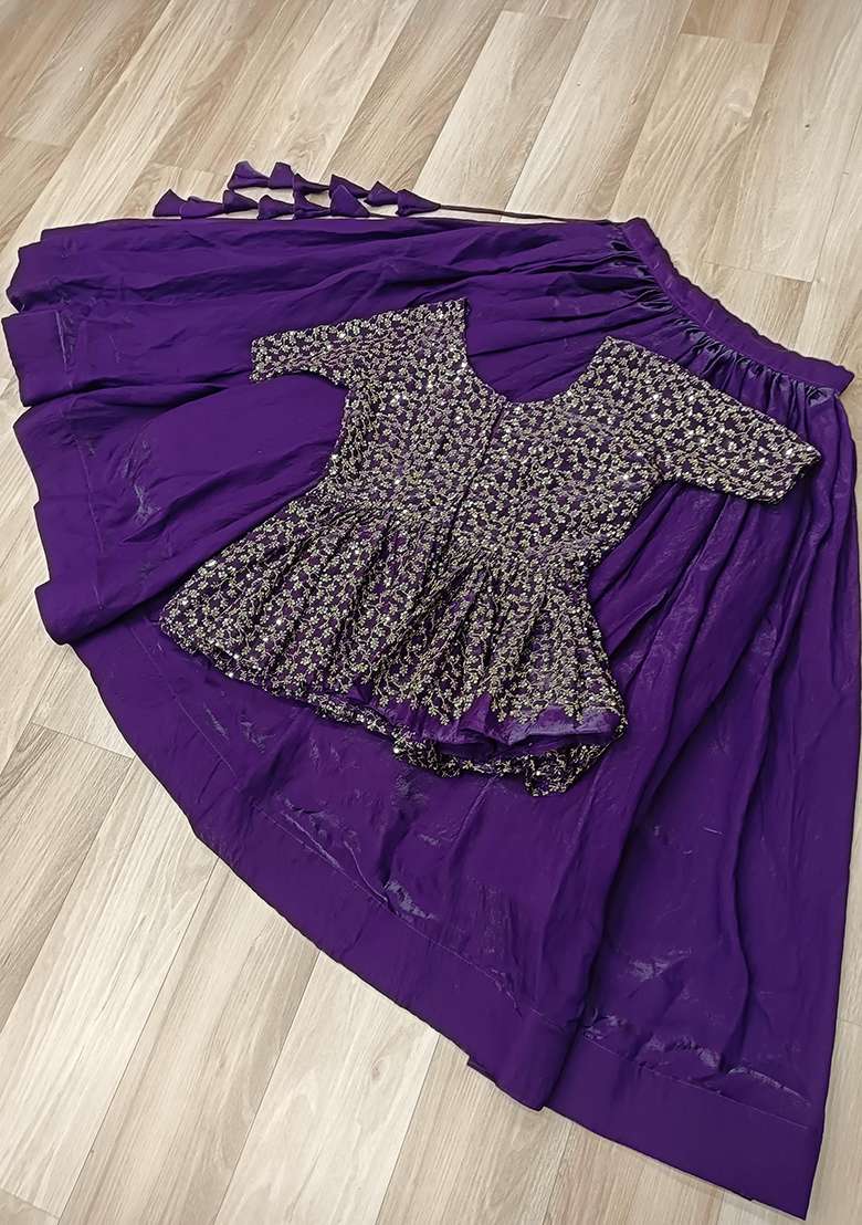 Violet Embroidery Silk Chaniya Choli Set For Navratri And Garba for Diwali | Wedding & Festive Wear - Indya
