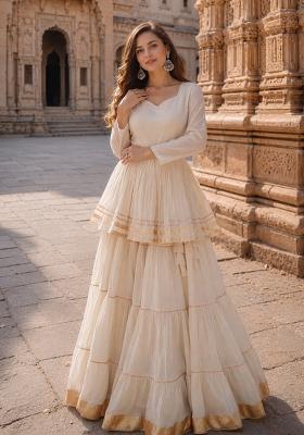 White Lace Work Cotton Chaniya Choli Set For Navratri And Garba