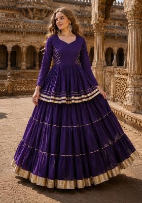 Violet Lace Work Cotton Chaniya Choli Set For Navratri And Garba