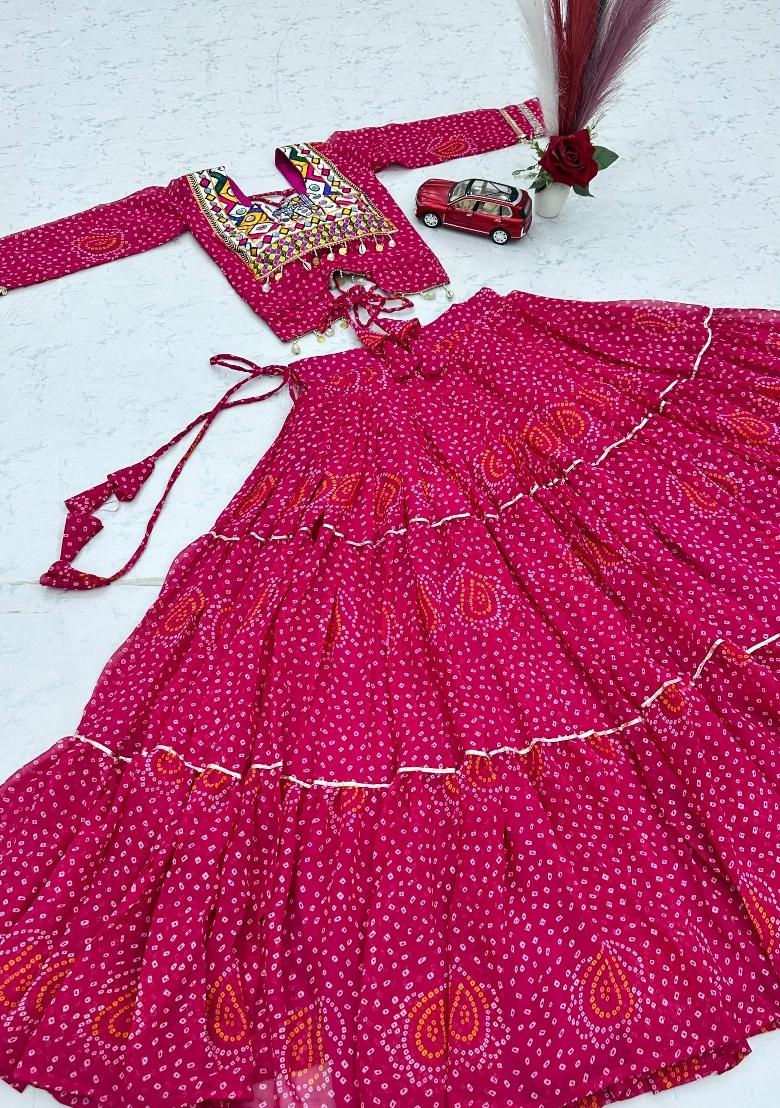 Rani Pink Embroidery Georgette Chaniya Choli Set For Navratri And Garba - Indya