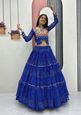Blue Embroidery Georgette Chaniya Choli Set For Navratri And Garba