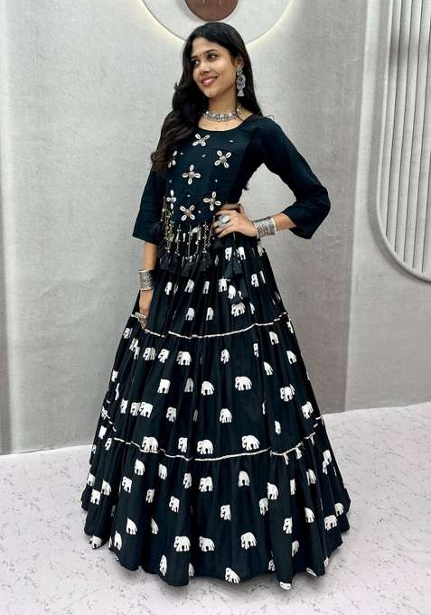 Black Handcrafted Cotton Chaniya Choli Set For Navratri And Garba for Diwali and Festive Wear