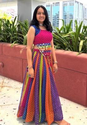 Multicolor Mirror Work Georgette Chaniya Choli Set For Navratri And Garba