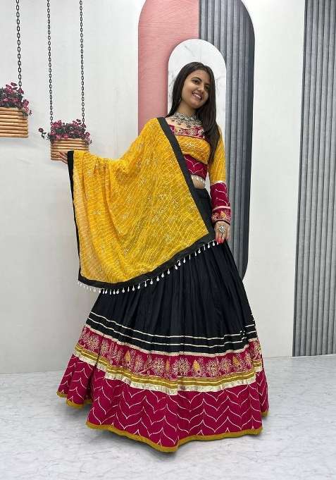 Black Embroidery Cotton Chaniya Choli Set For Navratri And Garba for Diwali | Wedding & Festive Wear