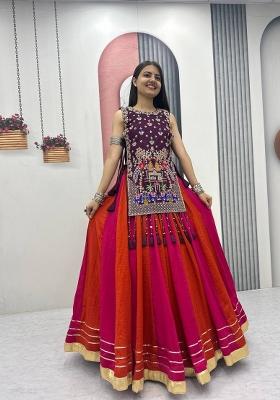 Purple Sequin Work Silk Chaniya Choli Set For Navratri And Garba