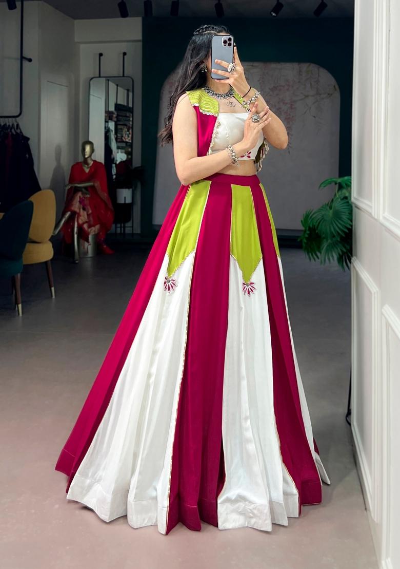 Multicolor Gota Patti Rayon Chaniya Choli Set For Navratri And Garba - Indya
