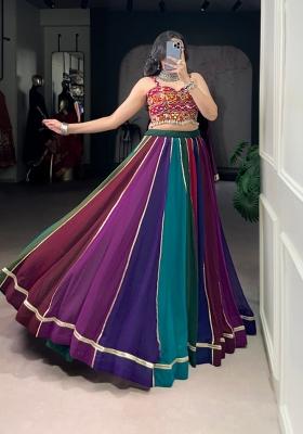 Multicolor Gamthi Work Georgette Chaniya Choli Set For Navratri And Garba