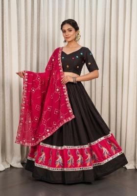 Black Embroidered Silk Lehenga Set