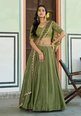 Light Green Embroidered Silk Lehenga Set