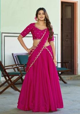 Rani Pink Embroidered Silk Lehenga Set