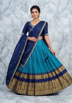 Blue Woven Deisgn Silk Lehenga Set