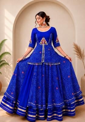 Blue Printed Rayon Lehenga Set