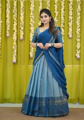Light Sky Blue Woven Deisgn Silk Lehenga Set