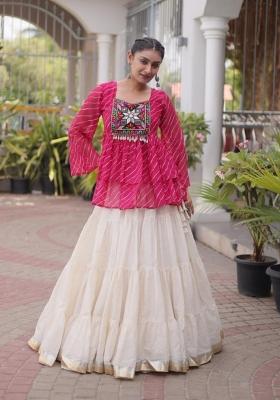 White Lehariya Cotton Navratri Lehenga Choli