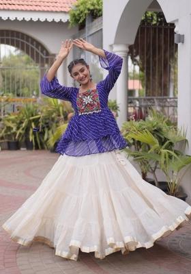 White Lehariya Cotton Navratri Lehenga Choli