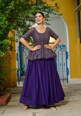 Violet Embroidered Silk Lehenga Set