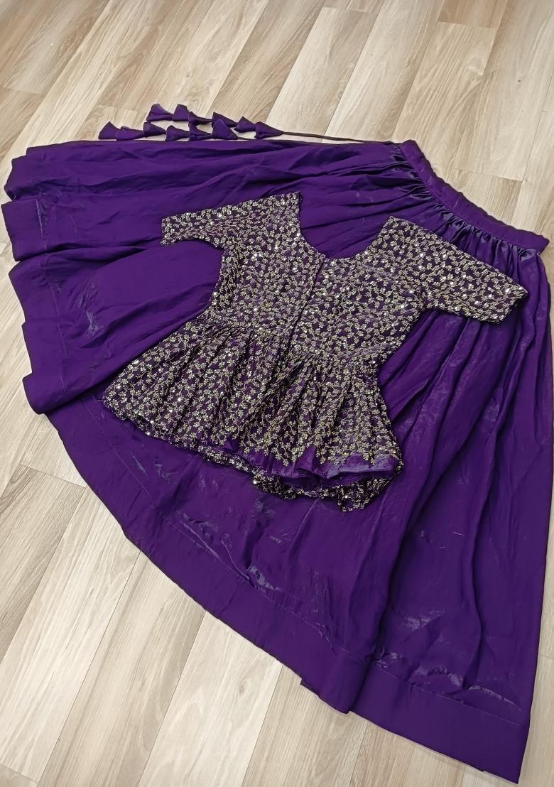 Violet Embroidered Silk Lehenga Set - Indya