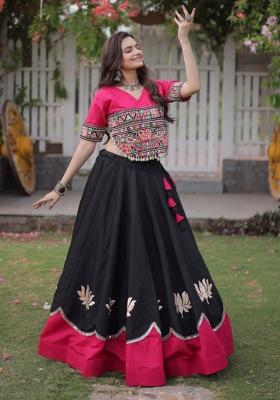 Black Mirror Work Silk Navratri Lehenga Choli