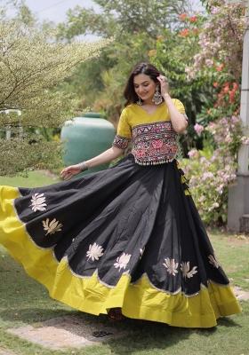 Black Mirror Work Silk Navratri Lehenga Choli
