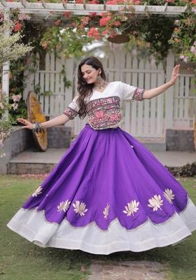 Violet Mirror Work Silk Navratri Lehenga Choli