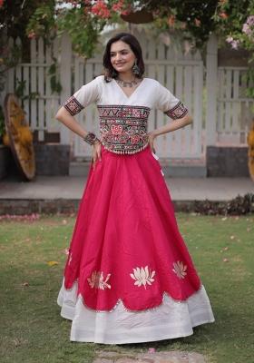 Rani Pink Mirror Work Silk Navratri Lehenga Choli