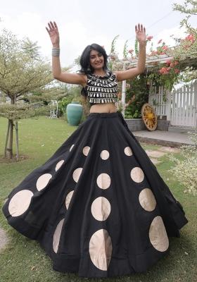 Black Mirror Work Silk Navratri Lehenga Choli