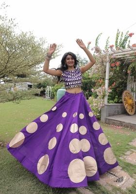 Violet Mirror Work Silk Navratri Lehenga Choli