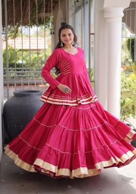Rani Pink Lace Work Cotton Navratri Lehenga Choli