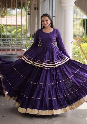Violet Lace Work Cotton Navratri Lehenga Choli