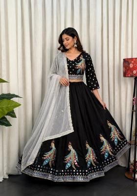 Black Embroidered Silk Navratri Lehenga Choli