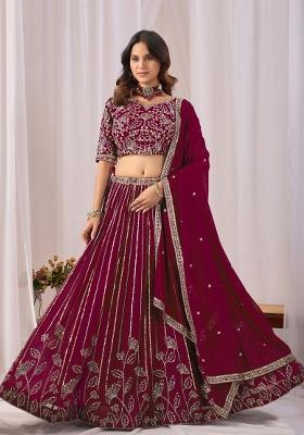 Maroon Embroidered Georgette Lehenga Set