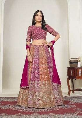Rani Pink Embroidered Georgette Lehenga Set