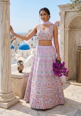 Lavender Embroidered Silk Lehenga Set