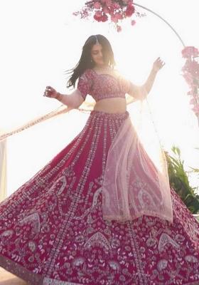 Maroon Embroidered Silk Lehenga Set