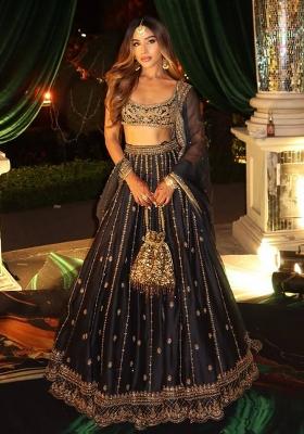 Black Embroidered Silk Lehenga Set