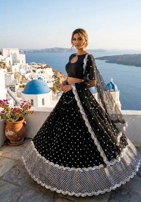Black Embroidered Georgette Lehenga Set