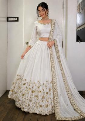 White Embroidered Silk Lehenga Set